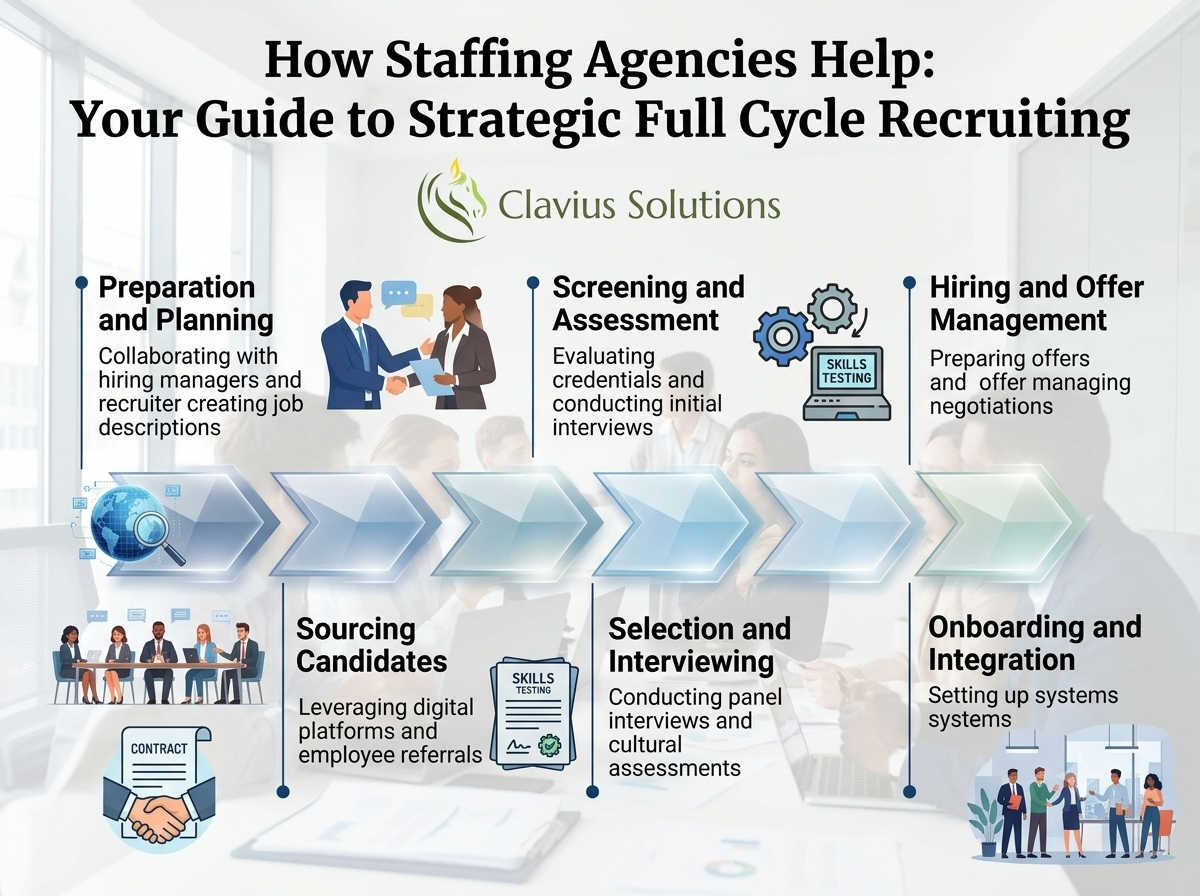 Why Do Staffing Agencies Exist? 7 Hiring Problems They Help Businesses Solve 4 how staffing agencies help full cycle of recruitment